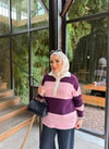 HR-3417H&R ButikQu- Meras Çizgili Kazak Pembe