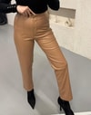 PANTLN-97H&R ButikÜst Kısmı Çizgili Deri Pantolon Camel