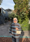 HR-3443H&R ButikEdos Çizgili Sweat Kahve Mavi