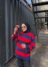 HR-3443H&R ButikEdos Çizgili Sweat Kırmızı Lacivert