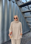 HR-2904H&R ButikHr- Çizgili 2 İplik Sweat Bej