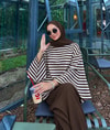 HR-2885H&R ButikHr- Çizgili 2 İplik Sweat Kahve