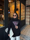 Sweat-219H&R ButikMuadil Pembe Taşlı Sweat Siyah