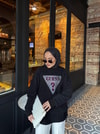 Sweat-219H&R ButikMuadil Pembe Taşlı Sweat Siyah