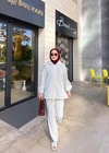 HR-1208H&R ButikBel - Ades Çizgi Detaylı Puantiyeli Takım Beyaz