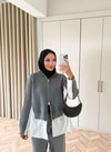 HR-3397H&R ButikDuq- Gömlek Detaylı Triko Takım Gri