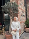 TAKM-1927H&R ButikElif Gül Detaylı Takım Beyaz