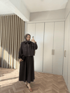 TAKM-2274H&R ButikEsm-Lili Fermuarlı Kot  Etekli Takım Kahve