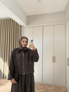 TAKM-2274H&R ButikEsm-Lili Fermuarlı Kot  Etekli Takım Kahve