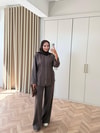 HR-2921H&R ButikFus- Dina Yan Detaylı Oysh Takım Kahve