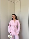 HR-0925H&R ButikHap - LeaL Kemerli Ceket Takım Pembe