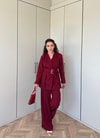 HR-0925H&R ButikHap - LeaL Kemerli Ceket Takım Bordo