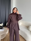 HR-2838H&R ButikHen - Gima Yan Pileli Modal Takım Acı Kahve