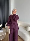 HR-2838H&R ButikHen - Gima Yan Pileli Modal Takım Mürdüm