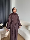 HR-2838H&R ButikHen - Gima Yan Pileli Modal Takım Acı Kahve