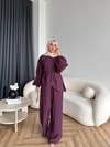 HR-2838H&R ButikHen - Gima Yan Pileli Modal Takım Mürdüm