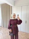 HR-0983H&R ButikHen- Risa Gold Kemerli Takım Mürdüm