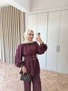HR-0983H&R ButikHen- Risa Gold Kemerli Takım Mürdüm