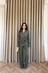 HR-1313H&R ButikHot- Rima Ön Detaylı Keten Takım Haki