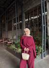 TAKM-1938H&R ButikLia Pelerinli Keten Takım Bordo