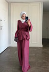 HR-1427H&R ButikNG- Gloria Fırfırlı Takım Bordo