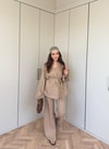 HR-1044H&R ButikNurül Keten Bağcıklı Takım Koyu Camel