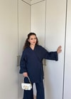 HR-0916H&R ButikPOL - Hena Yan Bağlamalı Takım Lacivert