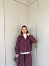 HR-1528H&R ButikPw- Kilas Üst 3 Şeritli Modal Takım Mürdüm