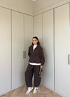 HR-1528H&R ButikPw- Kilas Üst 3 Şeritli Modal Takım Acı Kahve