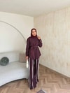 HR-0794H&R ButikPW - Neva Çizgi Detaylı Modal Takım Bordo