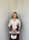 HR-2131H&R ButikPw- Nuril Yan Şerit Ön Fermuarlı Takım Bej Mürdüm