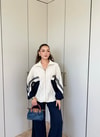 HR-2131H&R ButikPw- Nuril Yan Şerit Ön Fermuarlı Takım Bej Lacivert