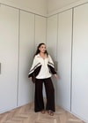 HR-2131H&R ButikPw- Nuril Yan Şerit Ön Fermuarlı Takım Bej Acı Kahve