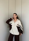 HR-2131H&R ButikPw- Nuril Yan Şerit Ön Fermuarlı Takım Bej Acı Kahve