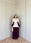 HR-2131H&R ButikPw- Nuril Yan Şerit Ön Fermuarlı Takım Bej Mürdüm