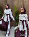 HR-0887H&R ButikPW- Zilana Çizgi Detaylı Takım Bordo