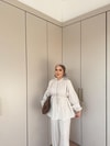 TAKM-1976H&R ButikSelenay Düğme Detaylı Keten Takım Bej