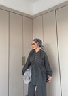 TAKM-1976H&R ButikSelenay Düğme Detaylı Keten Takım Antrasit