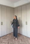 TAKM-1976H&R ButikSelenay Düğme Detaylı Keten Takım Antrasit