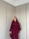 TAKM-1976H&R ButikSelenay Düğme Detaylı Keten Takım Bordo
