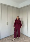TAKM-1976H&R ButikSelenay Düğme Detaylı Keten Takım Bordo