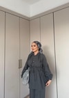 TAKM-1976H&R ButikSelenay Düğme Detaylı Keten Takım Antrasit