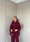 TAKM-1976H&R ButikSelenay Düğme Detaylı Keten Takım Bordo