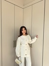 TAKM-2349H&R ButikTB-Besla Gold Düğmeli Takım Beyaz