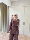 HR-1399H&R ButikTb- Firse Ön 2 Düğmeli Keten Takım Mürdüm