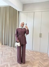 HR-1399H&R ButikTb- Firse Ön 2 Düğmeli Keten Takım Mürdüm