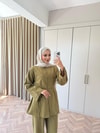 HR-1399H&R ButikTb- Firse Ön 2 Düğmeli Keten Takım Yağ Yeşili