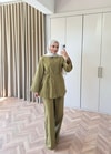 HR-1399H&R ButikTb- Firse Ön 2 Düğmeli Keten Takım Yağ Yeşili