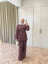 HR-1399H&R ButikTb- Firse Ön 2 Düğmeli Keten Takım Mürdüm