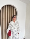 HR-3108H&R ButikTB - Gabardin Puantiyeli Etekli Takım Beyaz